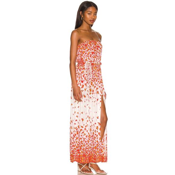 Poupette St. Barth Mara Strapless Floral Maxi Dress Size Red Pink Petal - Picture 5 of 14